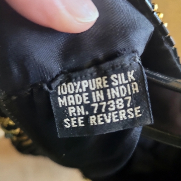 Vintage 80's Small 100% Silk Black Gold Beaded Cocktail Dress Wedding Prom - Picture 7 of 7